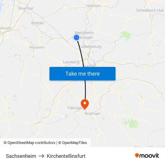 Sachsenheim to Kirchentellinsfurt map