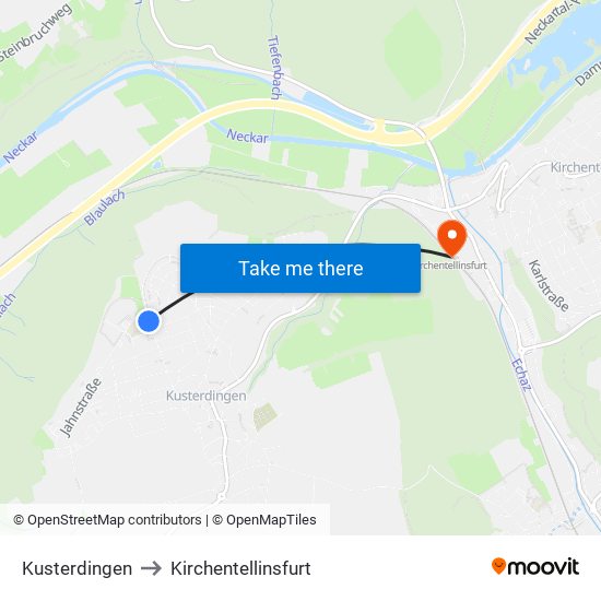 Kusterdingen to Kirchentellinsfurt map