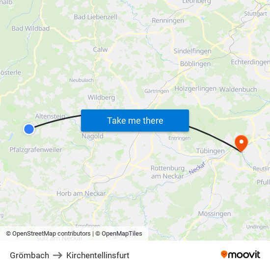 Grömbach to Kirchentellinsfurt map
