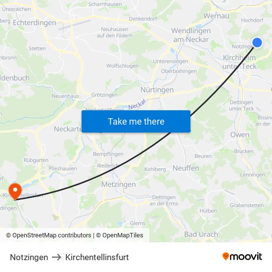 Notzingen to Kirchentellinsfurt map