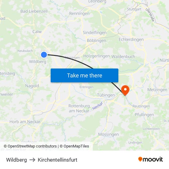 Wildberg to Kirchentellinsfurt map