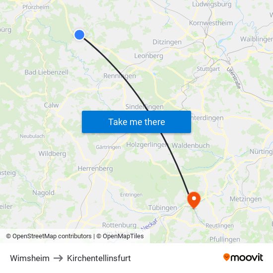 Wimsheim to Kirchentellinsfurt map