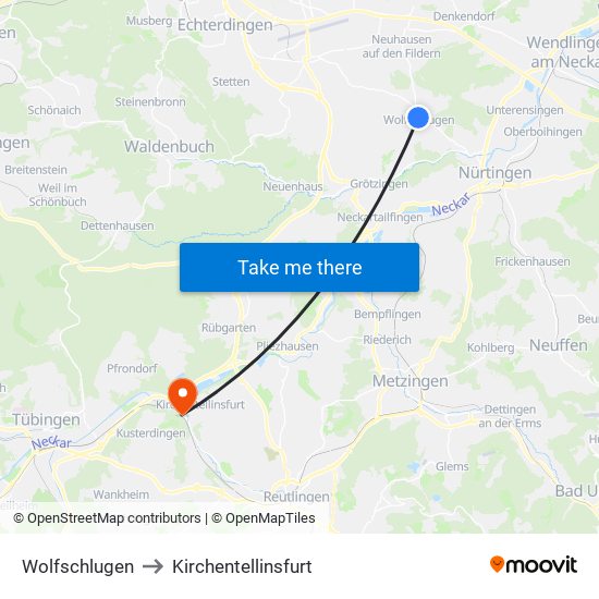 Wolfschlugen to Kirchentellinsfurt map