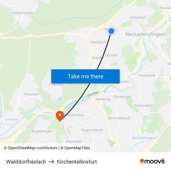 Walddorfhäslach to Kirchentellinsfurt map