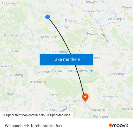 Weissach to Kirchentellinsfurt map