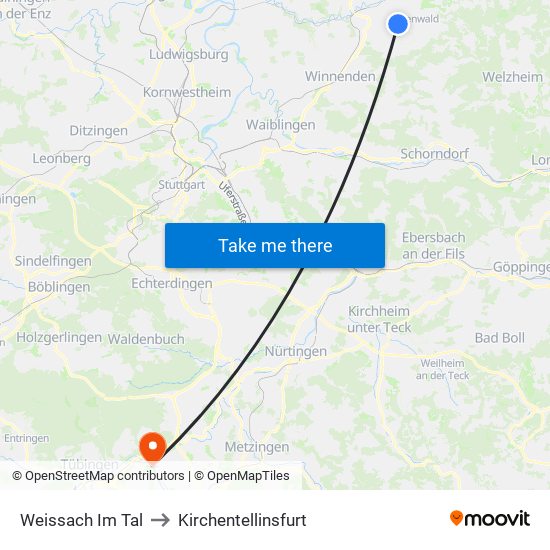 Weissach Im Tal to Kirchentellinsfurt map