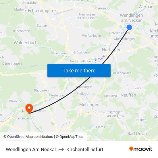 Wendlingen Am Neckar to Kirchentellinsfurt map