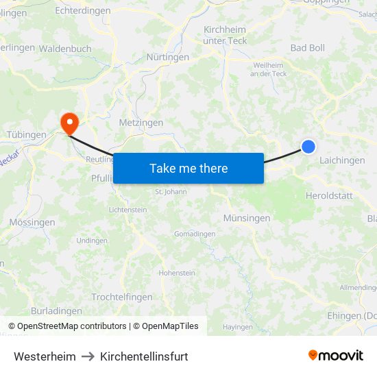 Westerheim to Kirchentellinsfurt map