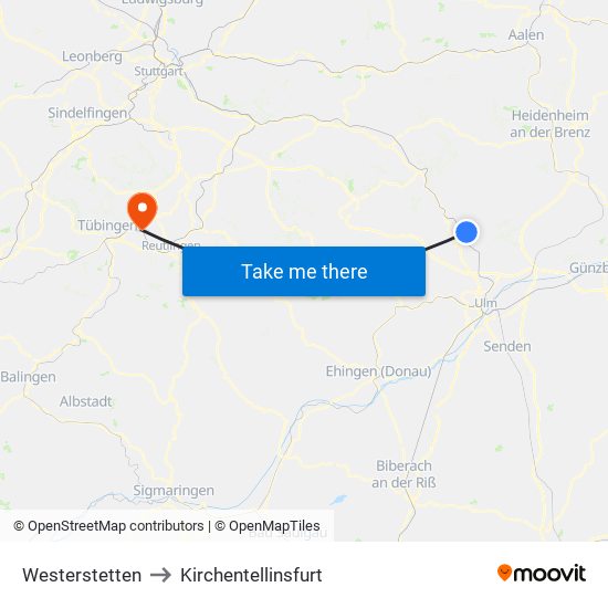 Westerstetten to Kirchentellinsfurt map