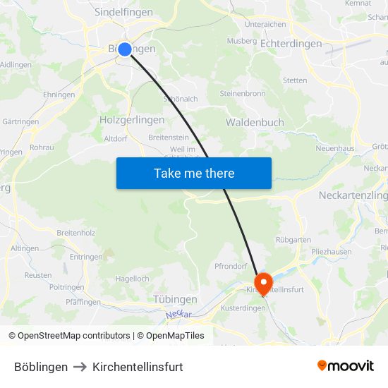 Böblingen to Kirchentellinsfurt map