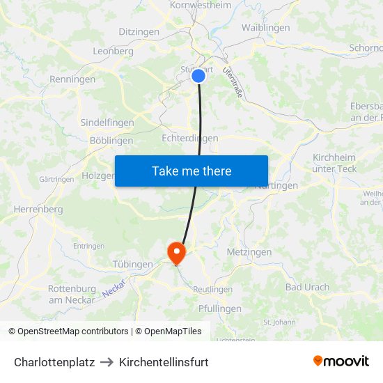 Charlottenplatz to Kirchentellinsfurt map