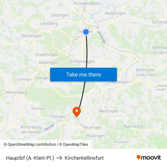 Hauptbf (A.-Klett-Pl.) to Kirchentellinsfurt map