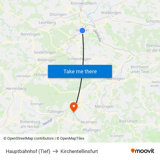 Hauptbahnhof (Tief) to Kirchentellinsfurt map