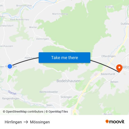 Hirrlingen to Mössingen map