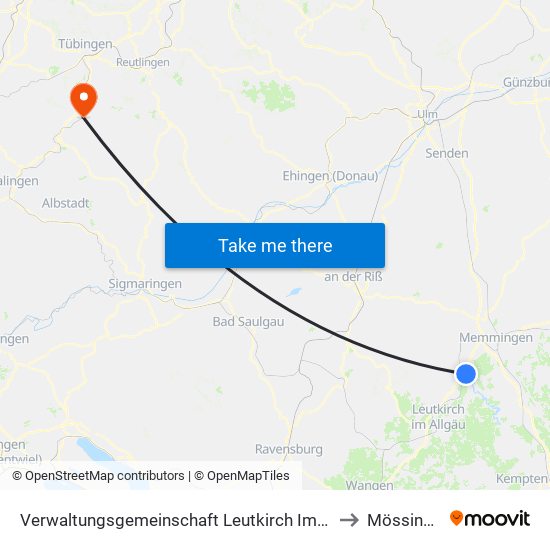 Verwaltungsgemeinschaft Leutkirch Im Allgäu to Mössingen map