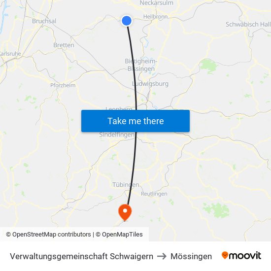 Verwaltungsgemeinschaft Schwaigern to Mössingen map