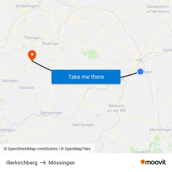 Illerkirchberg to Mössingen map