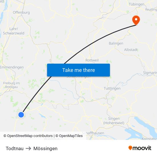 Todtnau to Mössingen map