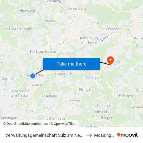Verwaltungsgemeinschaft Sulz am Neckar to Mössingen map