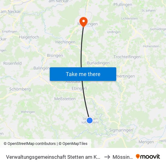 Verwaltungsgemeinschaft Stetten am Kalten Markt to Mössingen map