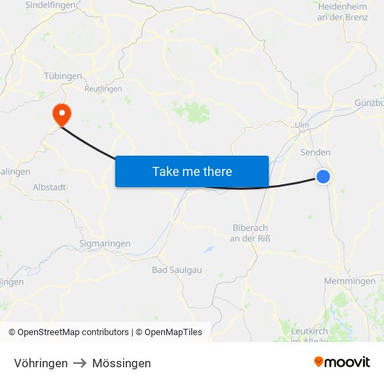 Vöhringen to Mössingen map