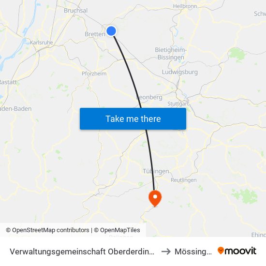 Verwaltungsgemeinschaft Oberderdingen to Mössingen map