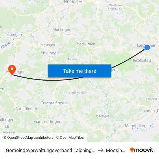 Gemeindeverwaltungsverband Laichinger Alb to Mössingen map