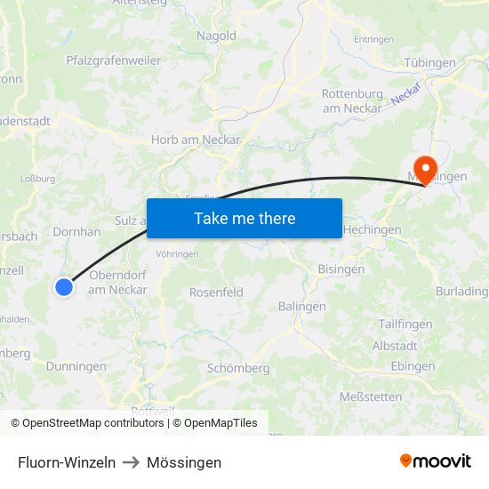 Fluorn-Winzeln to Mössingen map