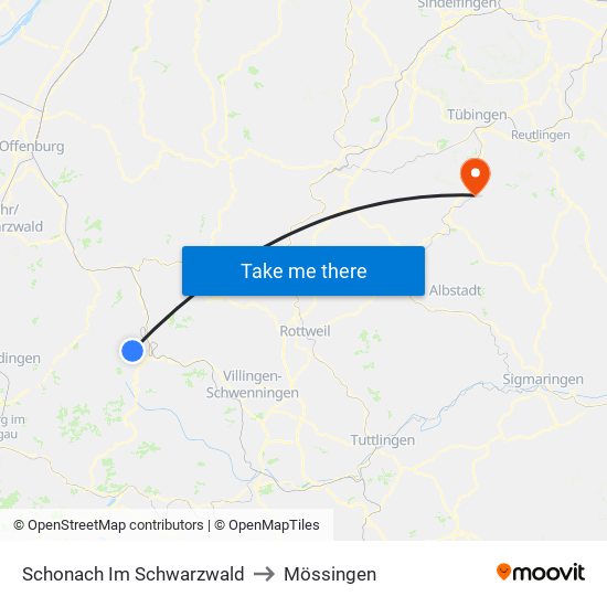 Schonach Im Schwarzwald to Mössingen map