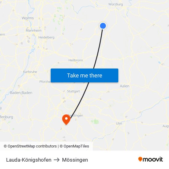 Lauda-Königshofen to Mössingen map