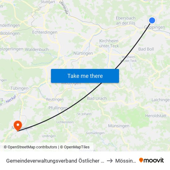 Gemeindeverwaltungsverband Östlicher Schurwald to Mössingen map