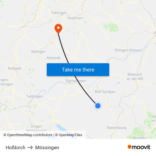 Hoßkirch to Mössingen map