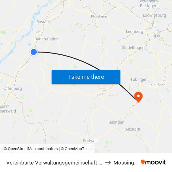Vereinbarte Verwaltungsgemeinschaft Bühl to Mössingen map