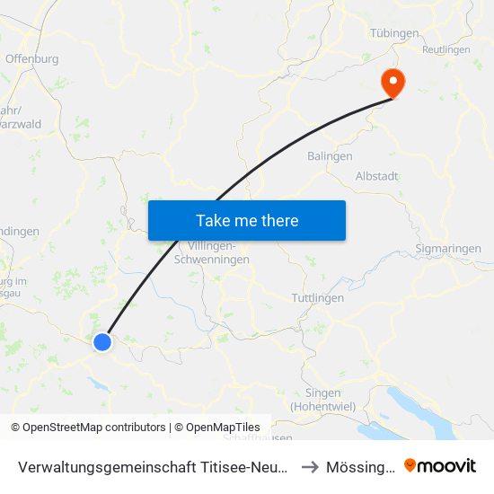 Verwaltungsgemeinschaft Titisee-Neustadt to Mössingen map