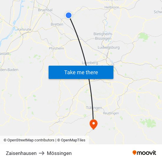 Zaisenhausen to Mössingen map