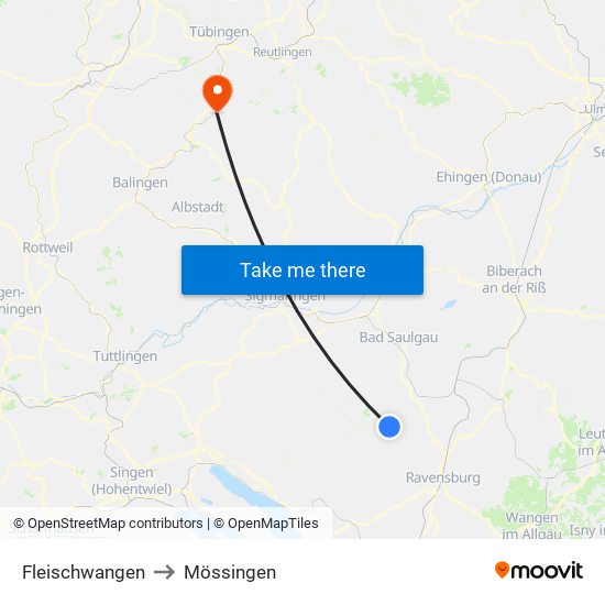 Fleischwangen to Mössingen map
