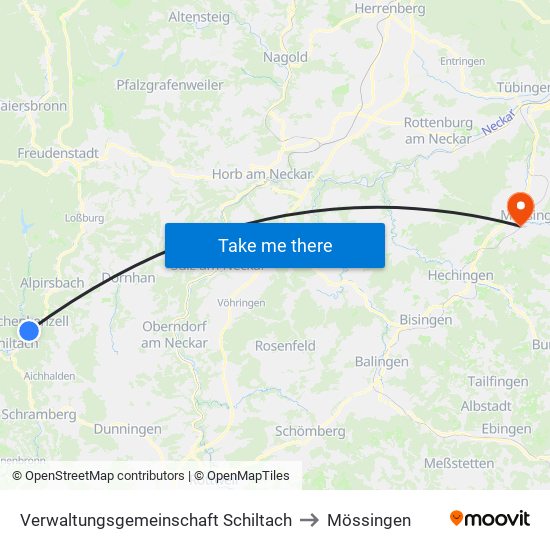 Verwaltungsgemeinschaft Schiltach to Mössingen map