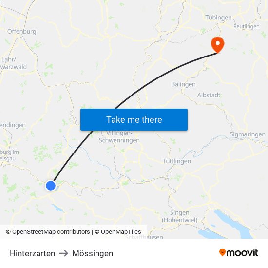 Hinterzarten to Mössingen map