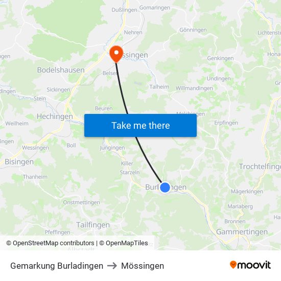 Gemarkung Burladingen to Mössingen map