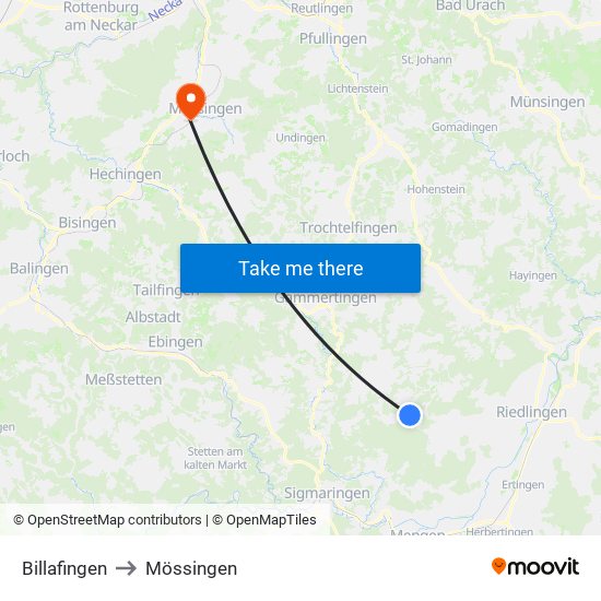 Billafingen to Mössingen map