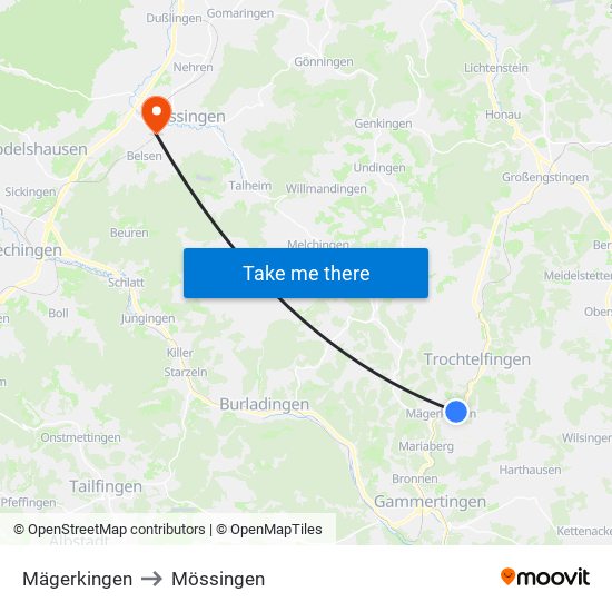 Mägerkingen to Mössingen map