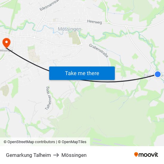 Gemarkung Talheim to Mössingen map