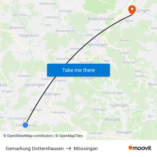 Gemarkung Dotternhausen to Mössingen map