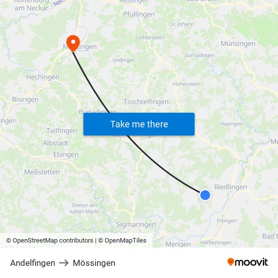 Andelfingen to Mössingen map