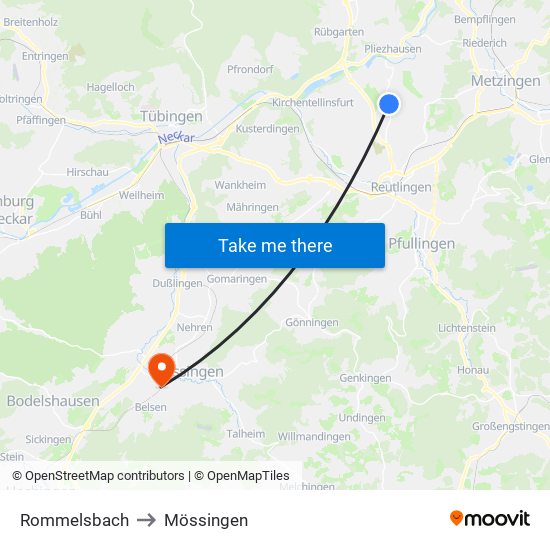 Rommelsbach to Mössingen map