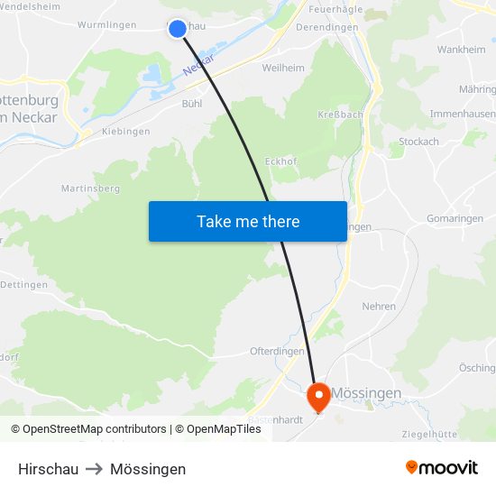 Hirschau to Mössingen map