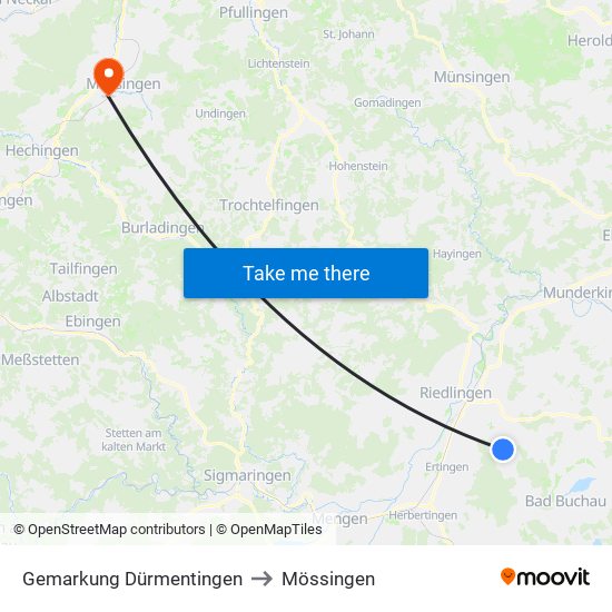 Gemarkung Dürmentingen to Mössingen map