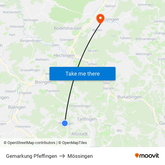 Gemarkung Pfeffingen to Mössingen map