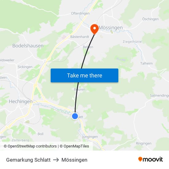 Gemarkung Schlatt to Mössingen map