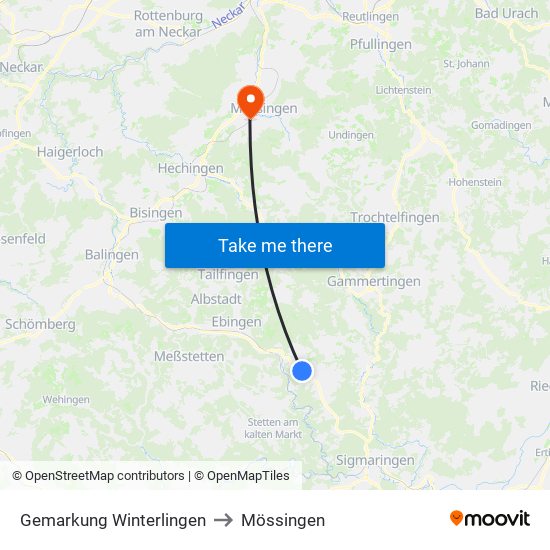 Gemarkung Winterlingen to Mössingen map